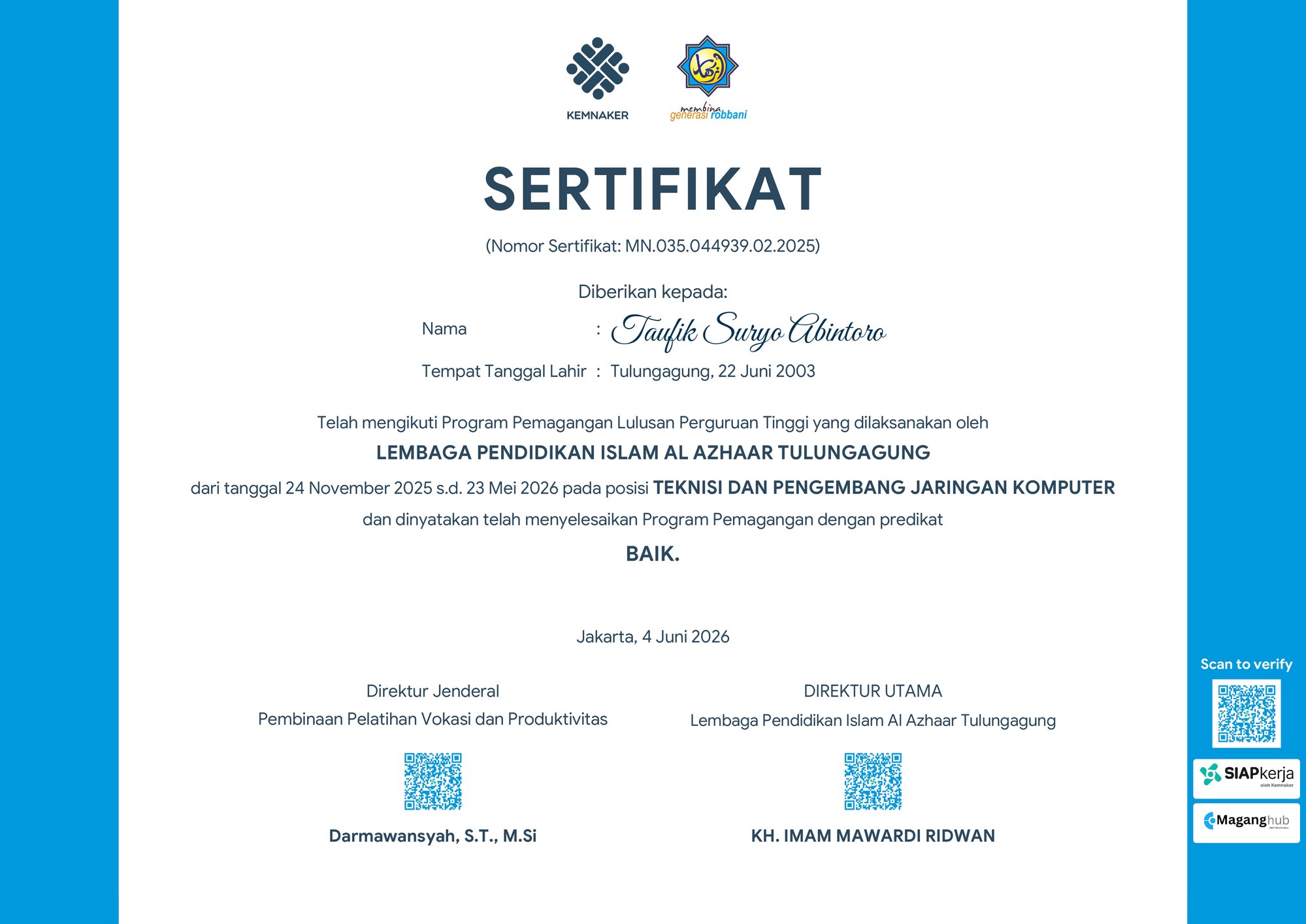 Program Pemagangan Lulusan Perguruan Tinggi